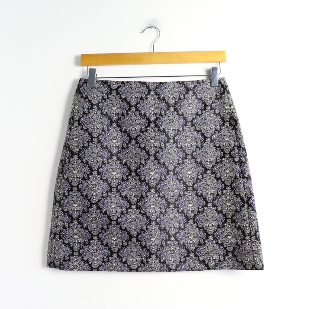 NWT Loft jacquard skirt damask print mini short straight 2 new XS metallic shine